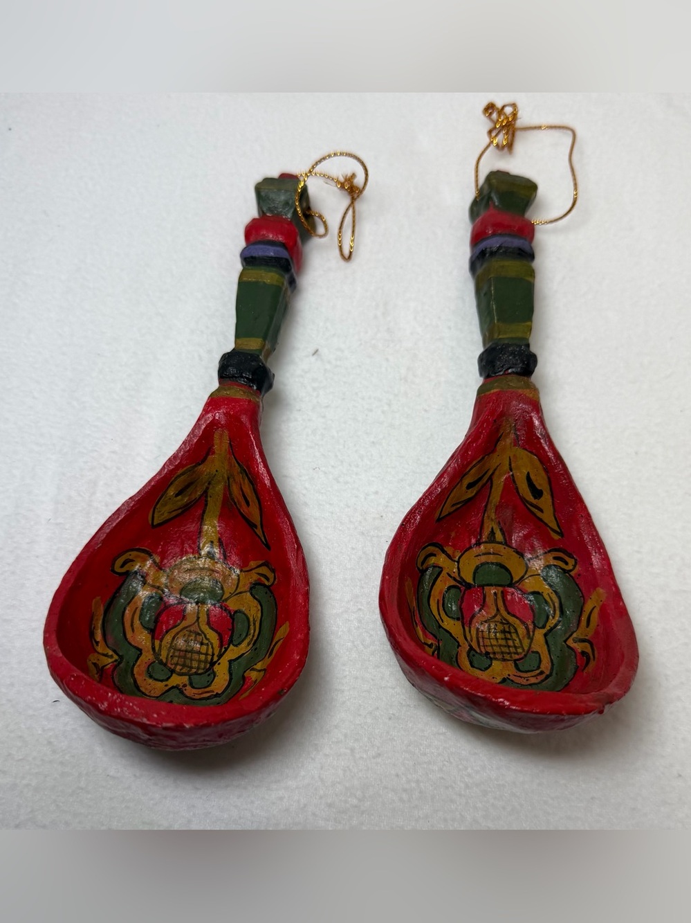 Russian Khokhloma Set of 2 Hanging Wooden Spoons 6" Christmas Ornaments